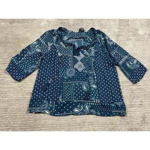 New Directions Top Womens XL Blue 3/4 Sleeve Polyester Semi Sheer